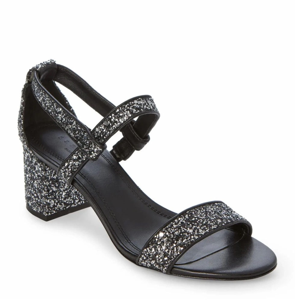 Sandro Aurele Glitter Silver Black Heel Sandals